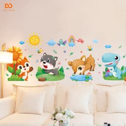 Decal dán tường cho bé Khu rừng thú decor phòng ngủ, tủ quần áo cho bé 5