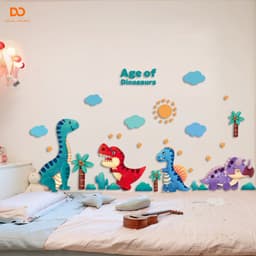 Hình dán tường cho bé trai Orange decor phòng ngủ, tủ quần áo khu rừng khủng long 4