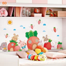 Tranh dán tường cho bé Orange trang trí phòng ngủ, tủ quần áo  nhà cà rốt của thỏ 4