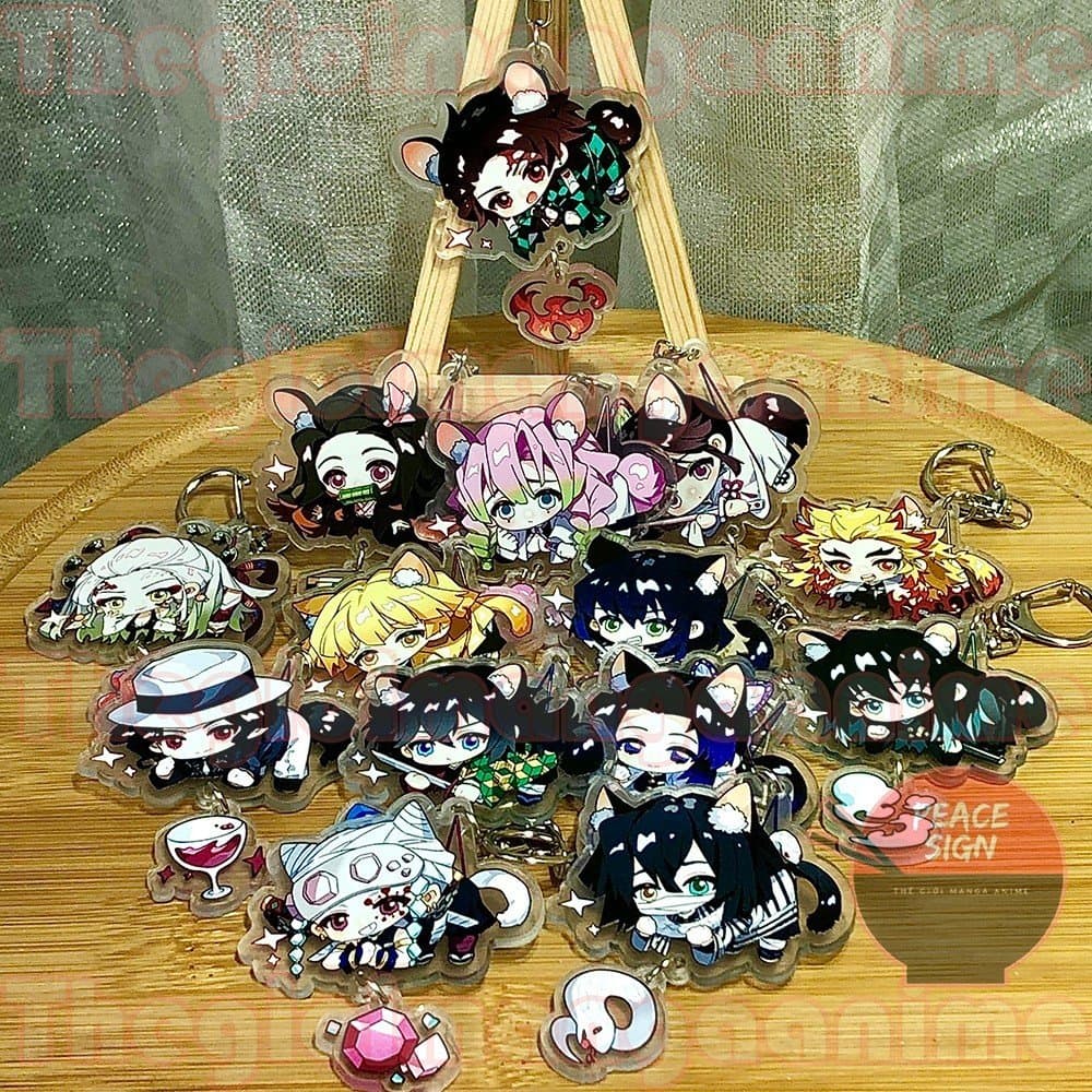 (mua 1 tặng 1) Móc khóa KIMETSU NO YAIBA Thanh Gươm Diệt Quỷ ver TREO ĐỒ keyring mica anime chibi quà tặng dễ thương