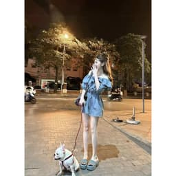 Jumpsuit jean trễ vai, jump bò có dây rút siêu xinh 3