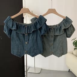 Áo jeans cổ bèo trễ vai hàng QC loại 1 chất jeans mềm ảnh thật - hàng có sẵn 1