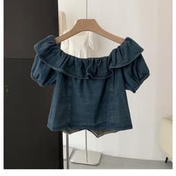 Áo jeans cổ bèo trễ vai hàng QC loại 1 chất jeans mềm ảnh thật - hàng có sẵn 2