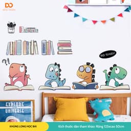 Decan dán tường 3d cho bé khủng long học bài trang trí phòng ngủ tủ quần áo 1