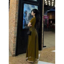 Váy nâu rêu dáng dài phối voan, váy tiểu thư nữ tính 8
