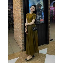 Váy nâu rêu dáng dài phối voan, váy tiểu thư nữ tính 7