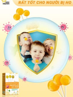Kẹo mút ho keo ong lá thường xuân Happy Vitamin hỗ trợ ngăn ngừa ho, viêm họng, khản tiếng-  Hộp 12 Que 4