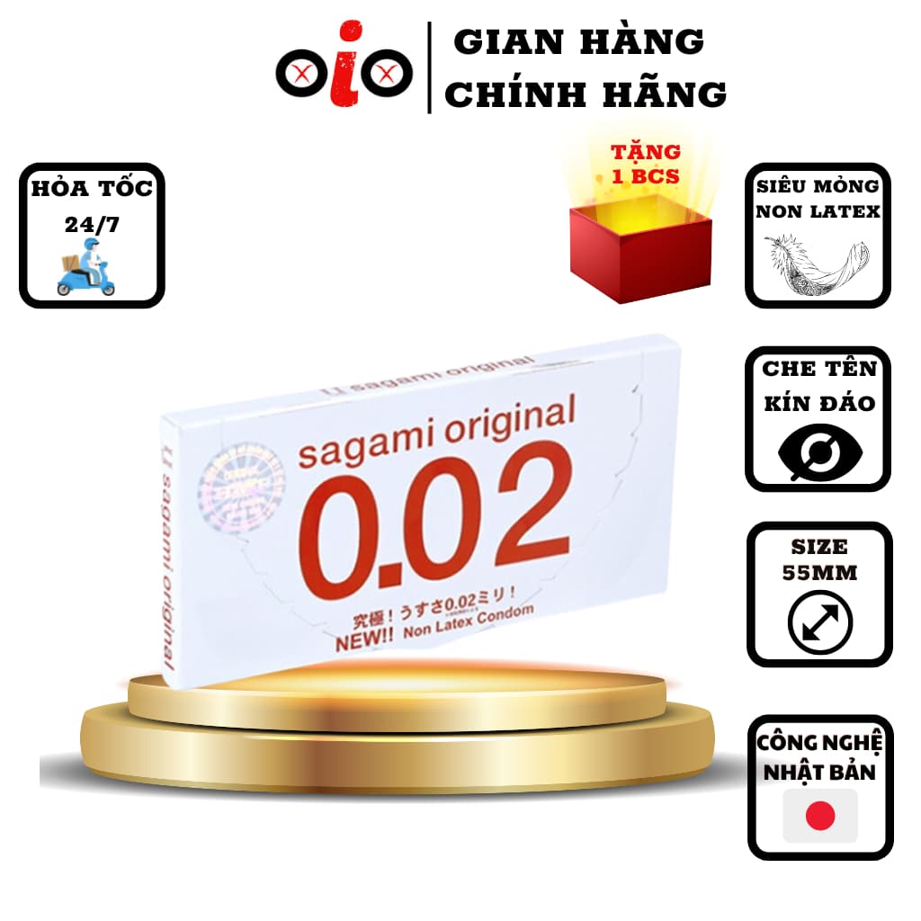Bao cao su Sagami 002 siêu mỏng bcs non latex hộp 2c OiO VN