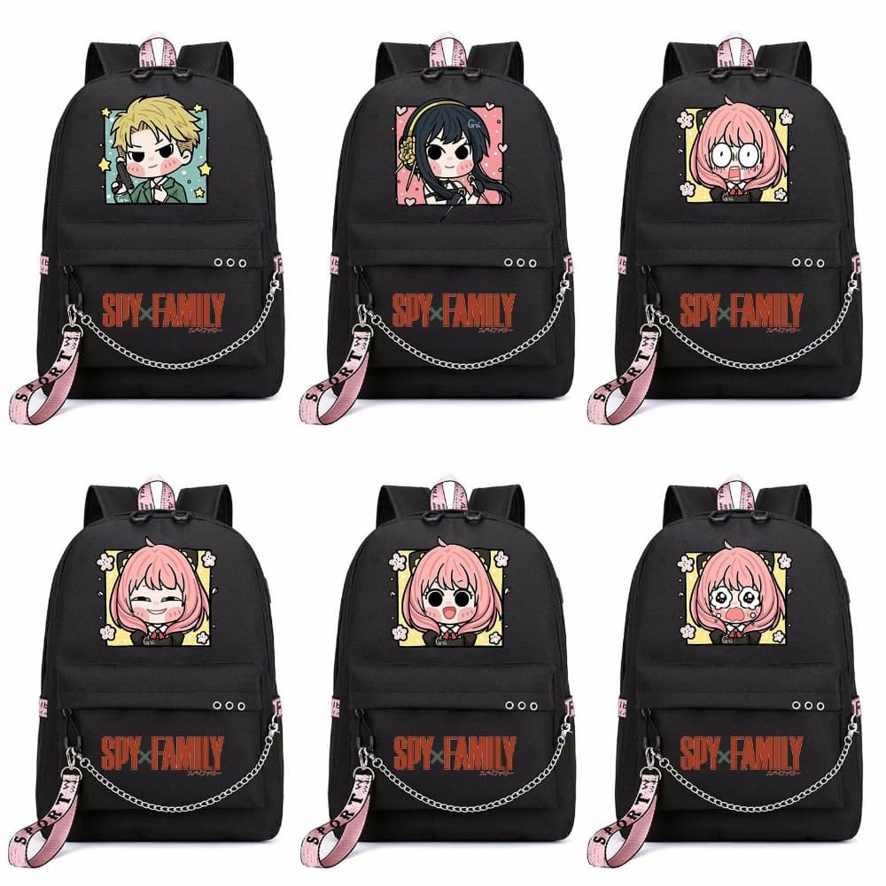 Balo thông minh đen in hình SPY x Family ver VUÔNG Gia Đình Điệp Viên anime chibi dễ thương cặp sách đi học