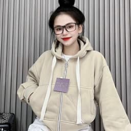 Áo Khoác Nỉ Trơn Dáng CROPTOP Dây To Khóa Kéo Mũ 2 Lớp 1