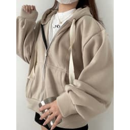 Áo Khoác Nỉ Trơn Dáng CROPTOP Dây To Khóa Kéo Mũ 2 Lớp 2