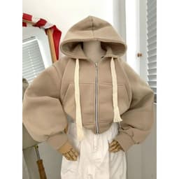 Áo Khoác Nỉ Trơn Dáng CROPTOP Dây To Khóa Kéo Mũ 2 Lớp 5