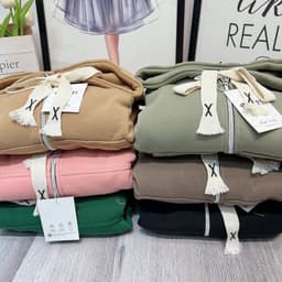 Áo Khoác Nỉ Trơn Dáng CROPTOP Dây To Khóa Kéo Mũ 2 Lớp 6