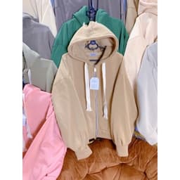 Áo Khoác Nỉ Trơn Dáng CROPTOP Dây To Khóa Kéo Mũ 2 Lớp 7