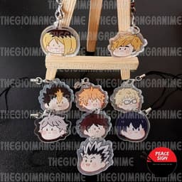 (mua 1 tặng 1) Móc dây treo điện thoại HAIKYUU! ver FACE CHIBI hình in 2 mặt 3