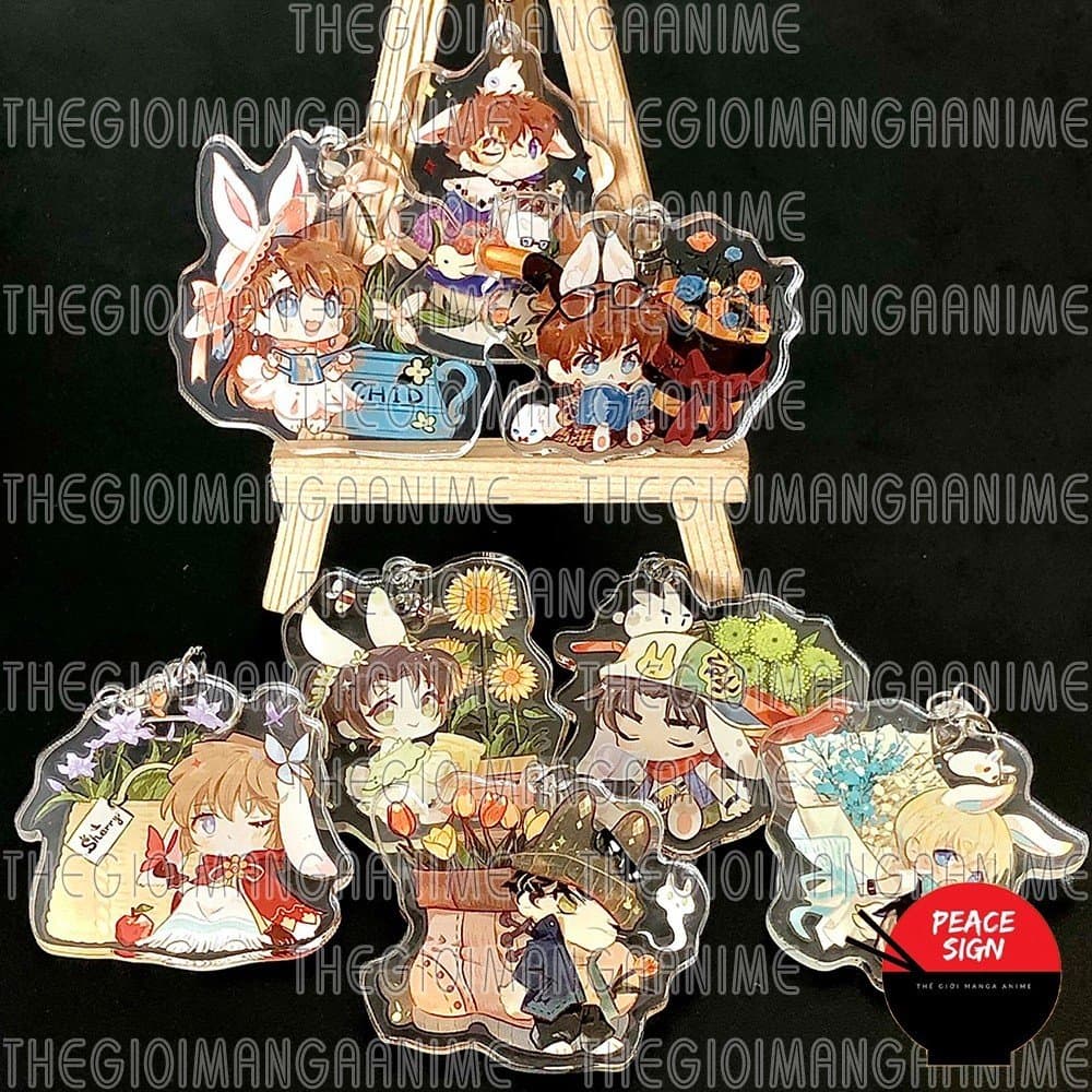 Mua 1 tặng 1 ( THỎ VÀ HOA ) Móc khóa DETECTIVE CONAN Thám Tứ Lừng Danh keyring mica acrylic in hình anime chibi xinh xắn