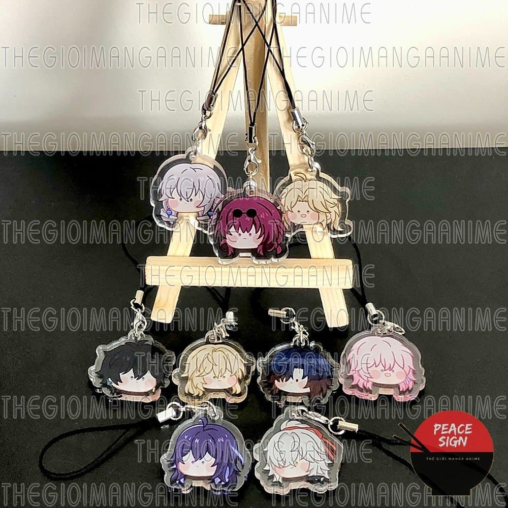 (mua 1 tặng 1) Móc dây treo điện thoại HONKAI IMPACT STAR RAIL ver FACE CHIBI hình in 2 mặt