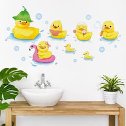 Decal dán tường gia đình vịt vàng trang trí phòng tắm 1