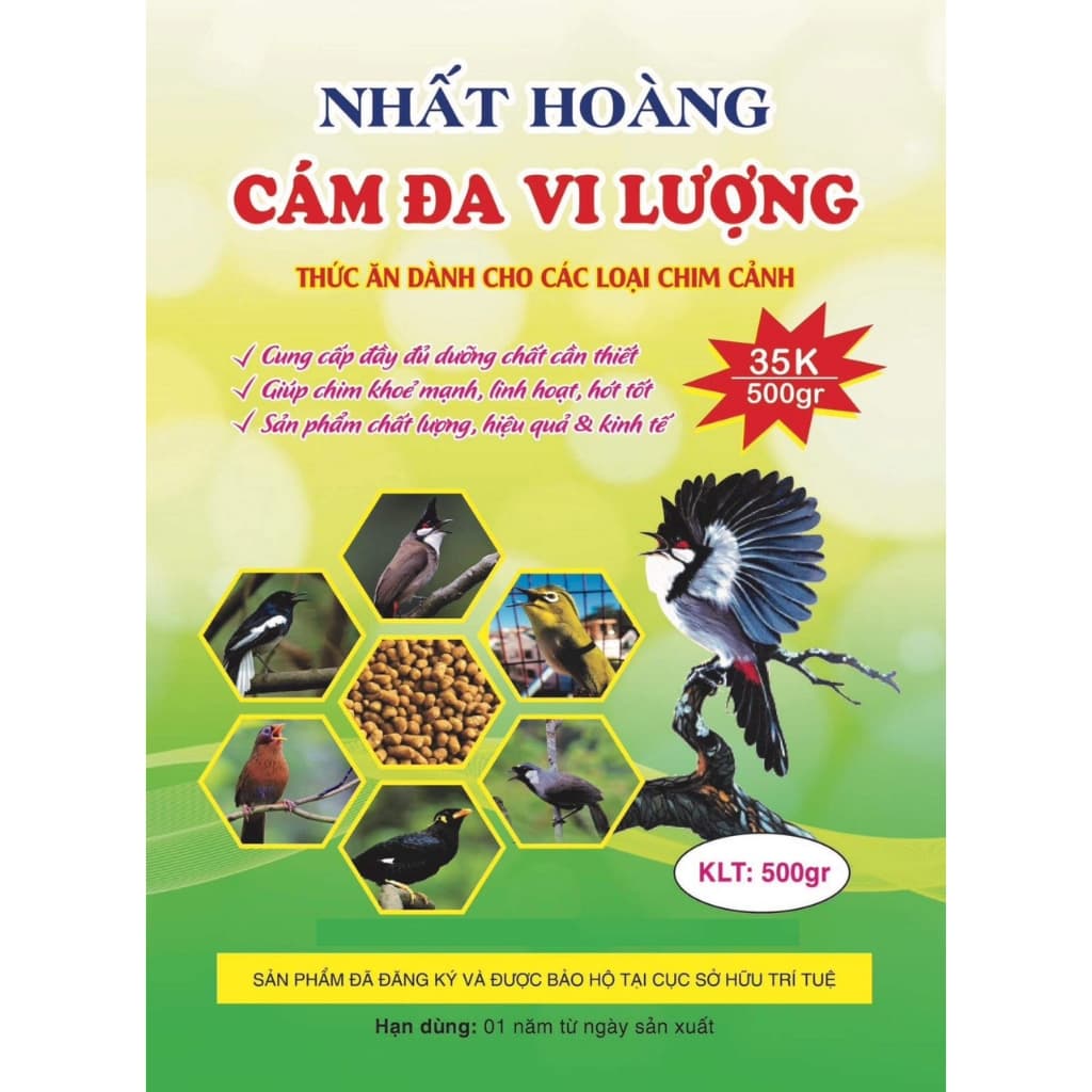 Cám chim Đa Vi Lượng Nhất Hoàng loại 500g. Cám dùng cho các loại chim cảnh (chào mào, Khuyên, chòe...)