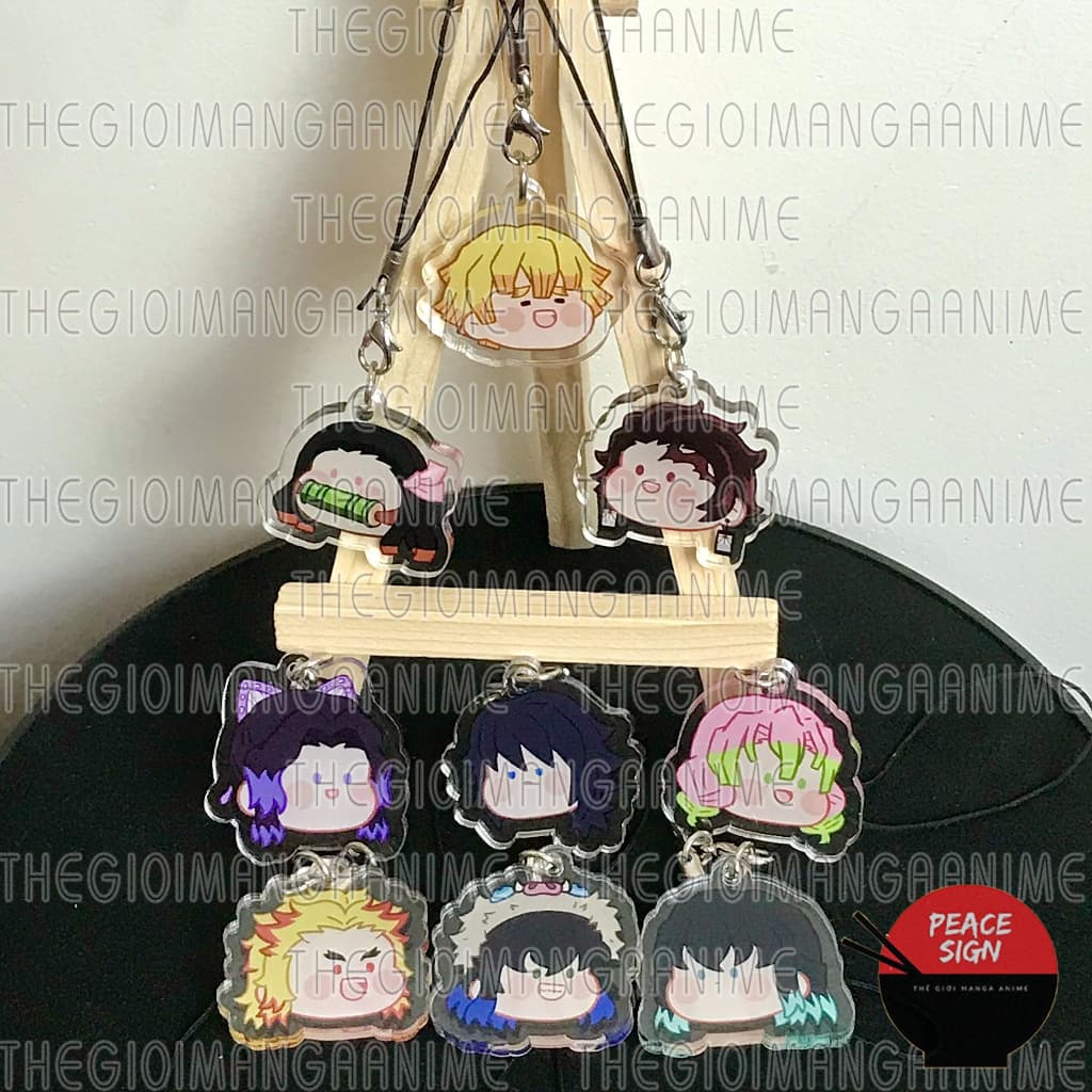 (mua 1 tặng 1) Móc dây treo điện thoại mica KIMETSU NO YAIBA ver FACE CHIBI hình in 2 mặt