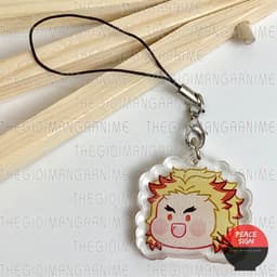 (mua 1 tặng 1) Móc dây treo điện thoại mica KIMETSU NO YAIBA ver FACE CHIBI hình in 2 mặt 3