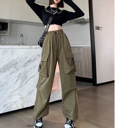 QUẦN KAKI ỐNG RỘNG ROCKY- DÂY RÚT BO GẤU- Phong cách Retro- Túi hộp cá tính cho nữ m014 DUY QUẦN NỮ 4