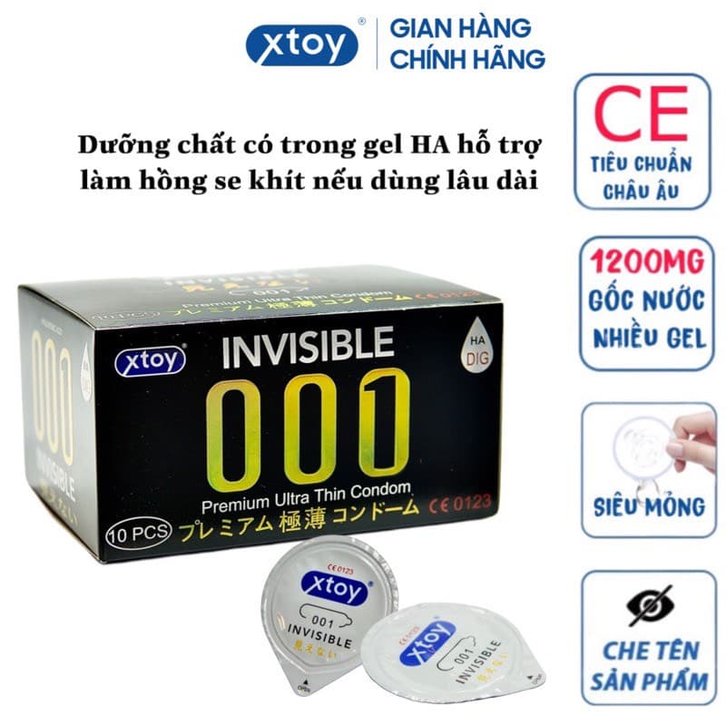 Bao cao su siêu mỏng 001 XTOY kéo dài thời gian, bcs nhiều gel bôi trơn Hộp 10c