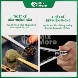 Muỗng/thìa định lượng inox không gỉ 5-7g kết hợp kẹp miệng túi nhiều màu từ Mixmore 3
