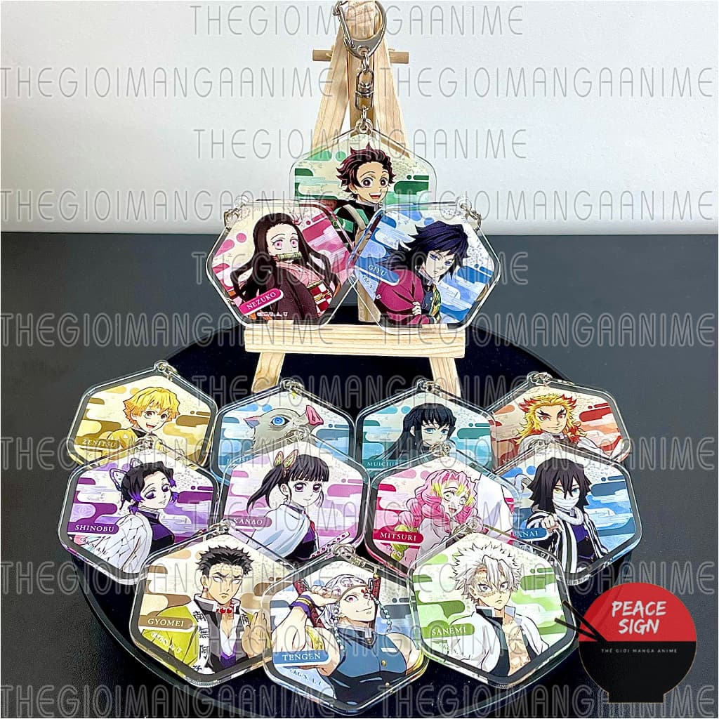 (Mua 1 tặng 1) Móc khóa KIMETSU NO YAIBA ver LỤC GIÁC hình in 2 mặt