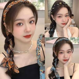 Bờm Cài Tóc Nữ Tết Dây Lụa Hoạ Tiết Siêu Dễ Thương GIA DỤNG VĨNH NGÂN 1