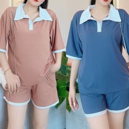 Đồ Bộ Nữ Bigsize LIMO DB43 Áo Polo Cổ Trụ Phối Quần Đùi Thể Thao Set Mặc Nhà Thoải Mái Dễ Thương 3