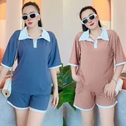 Đồ Bộ Nữ Bigsize LIMO DB43 Áo Polo Cổ Trụ Phối Quần Đùi Thể Thao Set Mặc Nhà Thoải Mái Dễ Thương 2