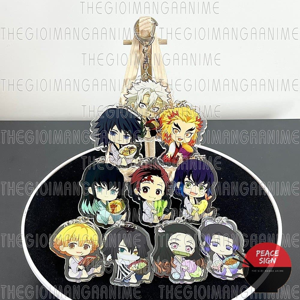 (mua 1 tặng 1) Móc khóa KIMETSU NO YAIBA ver NGỒI ÔM ĐỒ ĂN - THANH GƯƠM DIỆT QUỶ Mica trong acrylic anime chibi