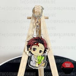 (mua 1 tặng 1) Móc khóa KIMETSU NO YAIBA ver NGỒI ÔM ĐỒ ĂN - THANH GƯƠM DIỆT QUỶ Mica trong acrylic anime chibi 3