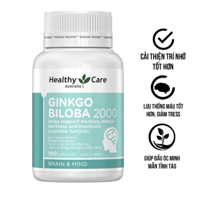 Bổ Não 2000 Healthy Care Ginkgo Biloba Úc mẫu mới 100 viên