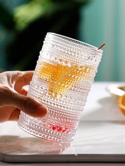 Ly thủy tinh trụ tròn hoạ tiết chấm bi, uống trà,cafe,đá xay,nước ép mã 311ZD dung  tích 300 -380 ml 7