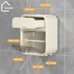 Hộp đựng giấy vệ sinh treo tường 2 trong 1, hộp đựng giấy đa năng treo tường chất liệu ABS + PP cao cấp chống nước 5