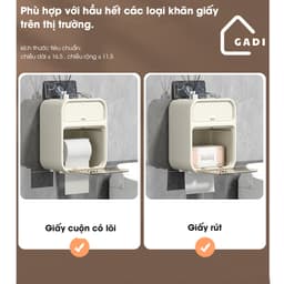 Hộp đựng giấy vệ sinh treo tường 2 trong 1, hộp đựng giấy đa năng treo tường chất liệu ABS + PP cao cấp chống nước 8