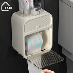 Hộp đựng giấy vệ sinh treo tường 2 trong 1, hộp đựng giấy đa năng treo tường chất liệu ABS + PP cao cấp chống nước 7