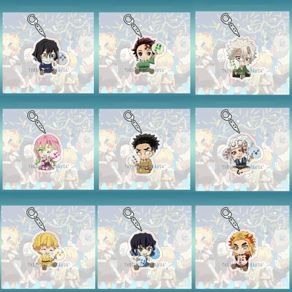 (mua 1 tặng 1) Móc khóa KIMETSU NO YAIBA ver NGỒI CẦM QUẠT keyring mica acrylic in hình anime chibi dễ thương