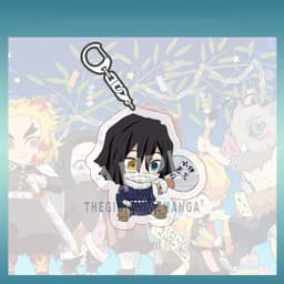 (mua 1 tặng 1) Móc khóa KIMETSU NO YAIBA ver NGỒI CẦM QUẠT keyring mica acrylic in hình anime chibi dễ thương 2