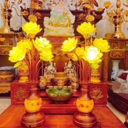 Cặp Đèn Hoa Sen Bình Ngọc Lưu Ly Chân Đế Hợp Kim 5 Bông Hoa Sen Nở Hàng Nhập Khẩu hàng cao cấp 2