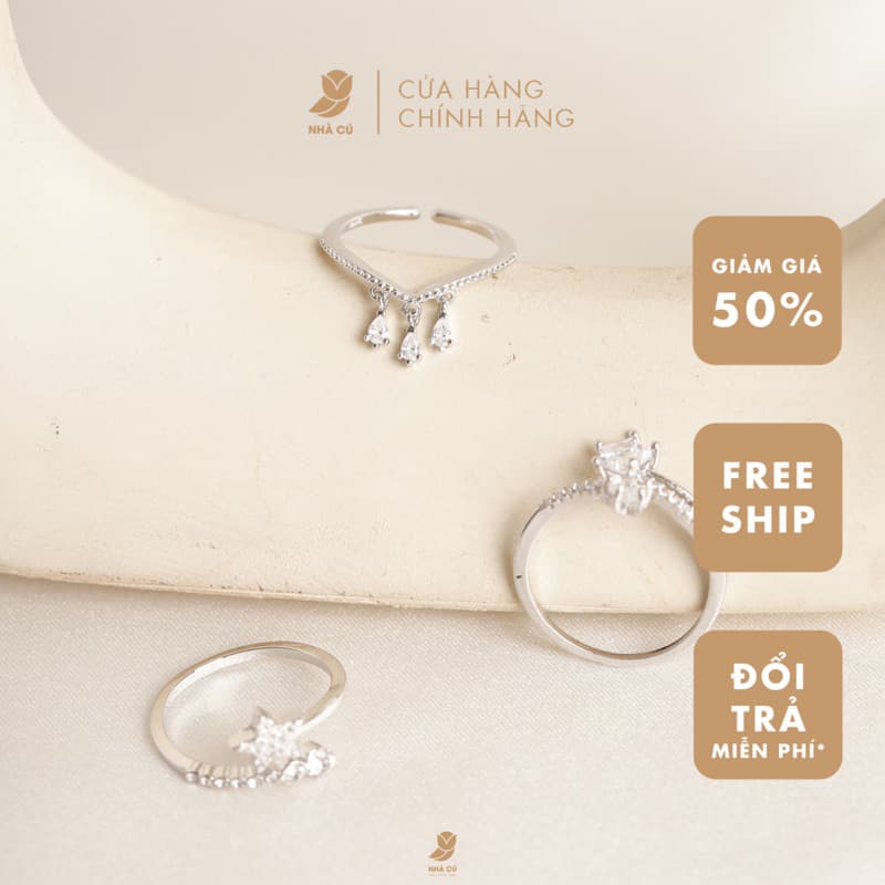 Nhẫn Nữ Freesize Đá Zircon Cz 5A Hình Ngôi Sao NHÀ CÚ Phù Hợp Mọi Kích Thước N2260-11 & N3260-17 & N3260-18
