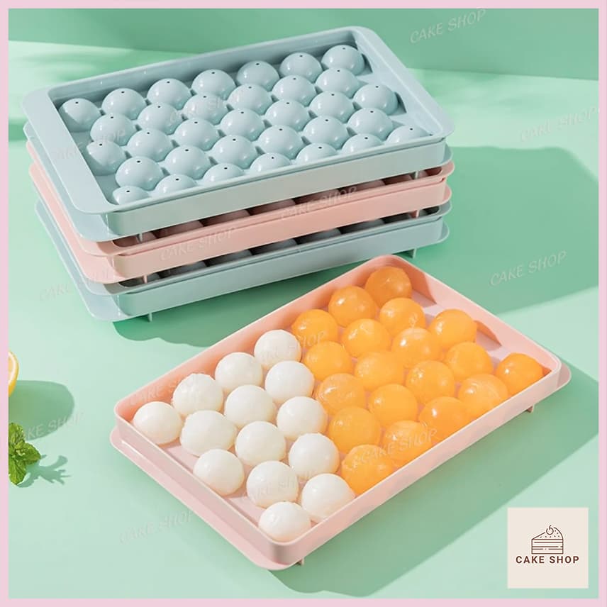 Combo 1 - 5 Khay Làm Đá 33 Viên Tròn, Khuôn Nhựa Làm Đá Bi Tròn, Làm Thạch Rau Câu 33 Ô