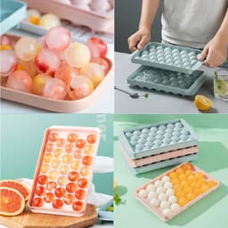Combo 1 - 5 Khay Làm Đá 33 Viên Tròn, Khuôn Nhựa Làm Đá Bi Tròn, Làm Thạch Rau Câu 33 Ô 7