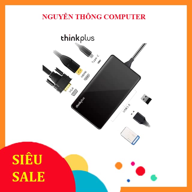 Hub  Type-c sang HDMI, VGA,  USB 3.0  Lenovo thinkplus