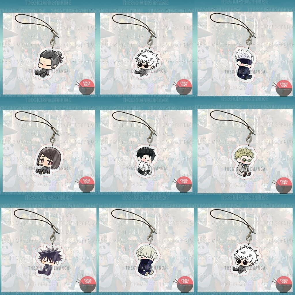 (mua 1 tặng 1) (NGỒI CUTE) Móc dây treo điện thoại JUJUTSU KAISEN anime chibi mica trong acrylic móc khóa