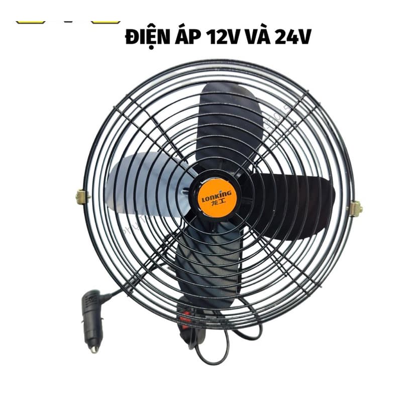 Quạt Kẹp Lồng Sắt Cánh Sắt 22cm Màu Đen 12V/24V - Kẹp Trên Ô Tô, Xe Hơi