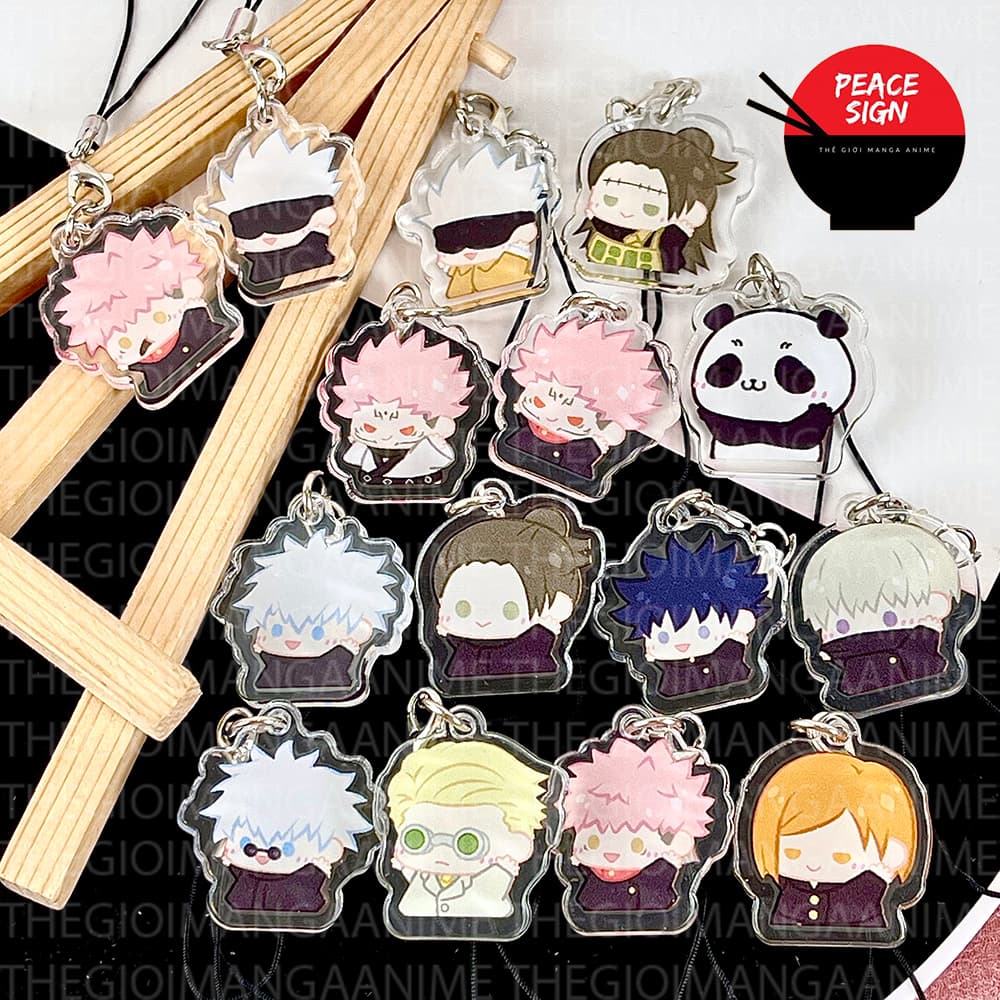 (mua 1 tặng 1) ( TẬP THỂ DỤC ) Móc dây treo điện thoại JUJUTSU KAISEN Chú Thuật Hồi Chiến hình in 2 mặt