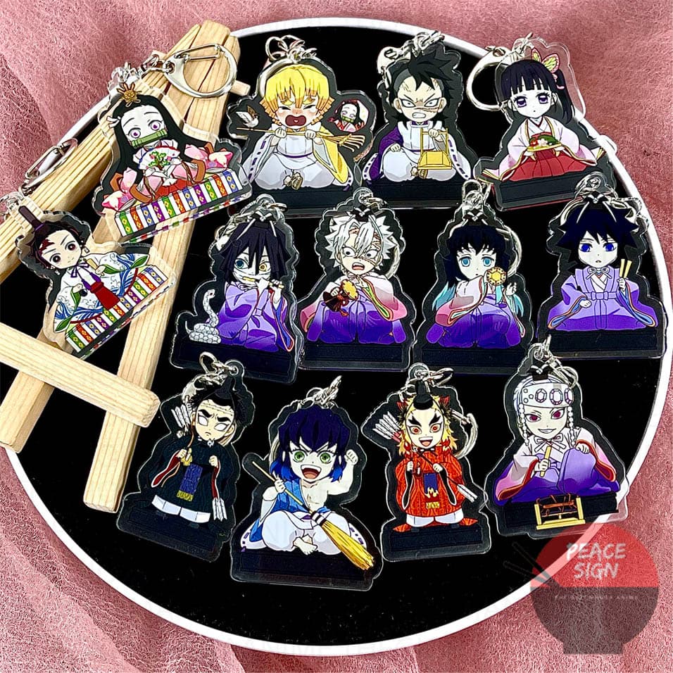 (Mua 1 tặng 1) Móc khóa KIMETSU NO YAIBA ver NGỒI TRUYỀN THỐNG mica acrylic Thanh Gươm Diệt Quỷ anime chibi